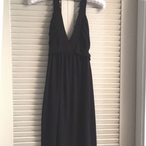 Black jersey mini maxi halter dress